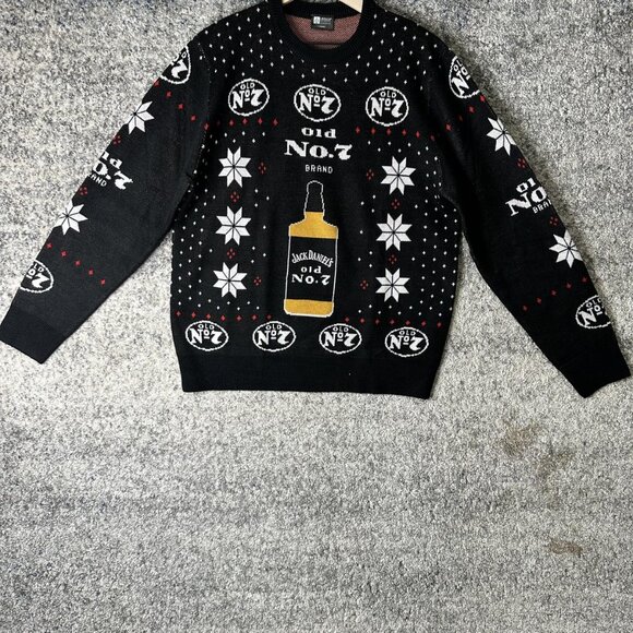 Jack Daniel's Sweater Mens Large Black Christmas Ugly Old No. 7 Bottle Logo NWOT - Picture 1 of 6